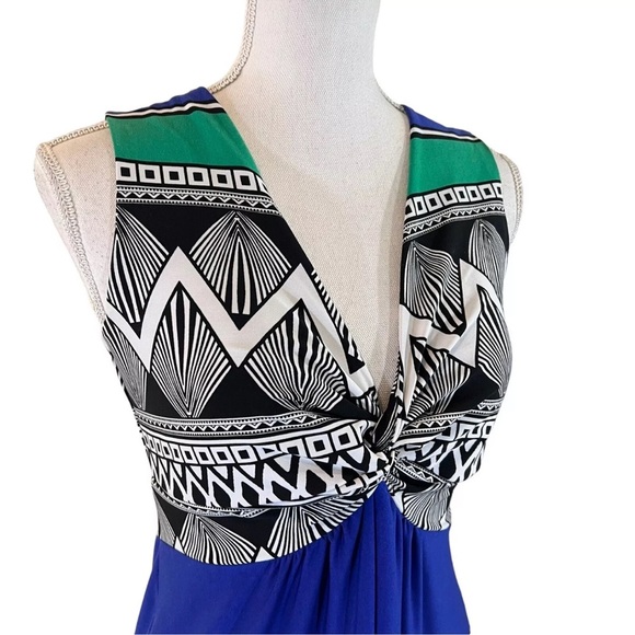 Chicos Long Maxi Stretch Jersey Dress Size 0 Knotted V Neck Colorblock Geometric - Picture 6 of 8